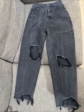 PrettyLittleThing Black Distressed High-Waist Ripped Jeans